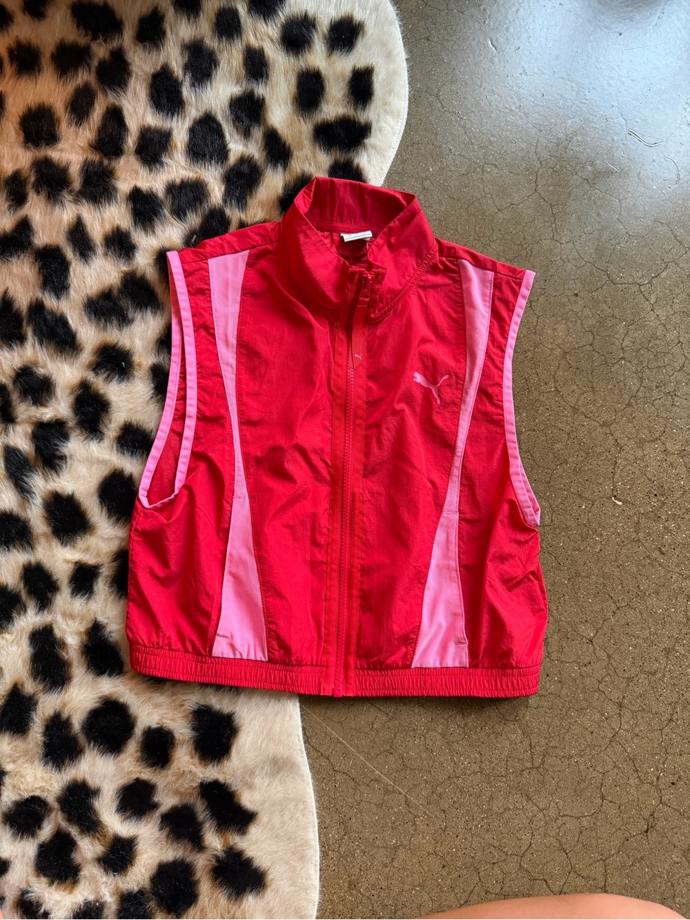 Puma Red and Light Pink Sleeveless Athletic Zip Vest